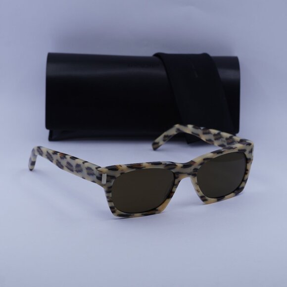 Saint Laurent SL402 004 Square Sunglasses - Ivory Havana/Brown - Picture 1 of 12